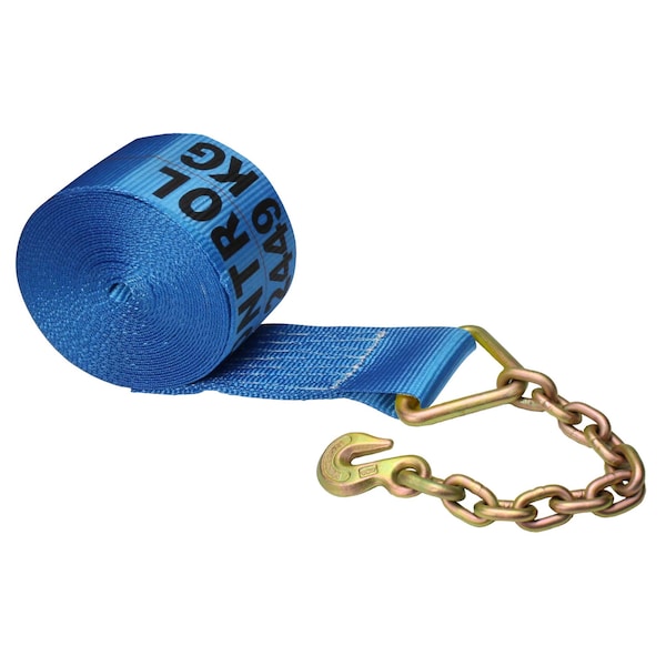 Us Cargo Control 4" x 27' Blue Winch Strap with Chain Extension 427CEB